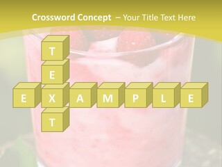 A Glass Of Raspberry Yogurt On A Wooden Table PowerPoint Template