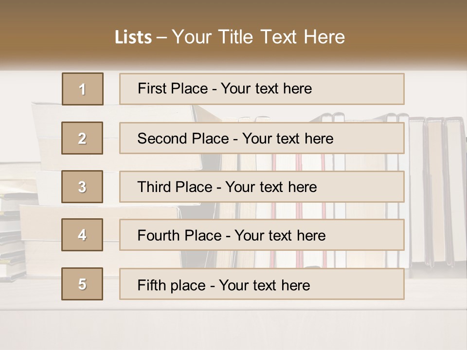 A Row Of Books Sitting On Top Of A Wooden Table PowerPoint Template