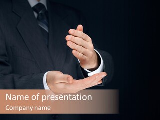A Man In A Suit Holding Out His Hands PowerPoint Template