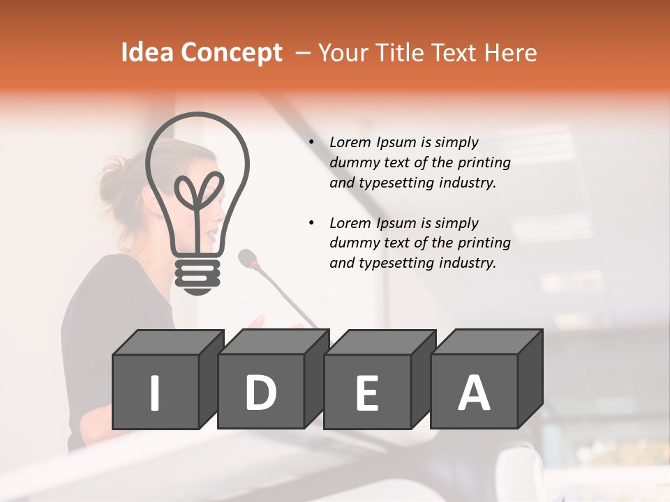 A Woman Speaking At A Podium With A Microphone PowerPoint Template