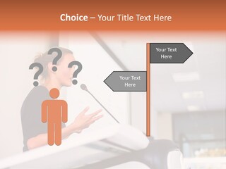 A Woman Speaking At A Podium With A Microphone PowerPoint Template