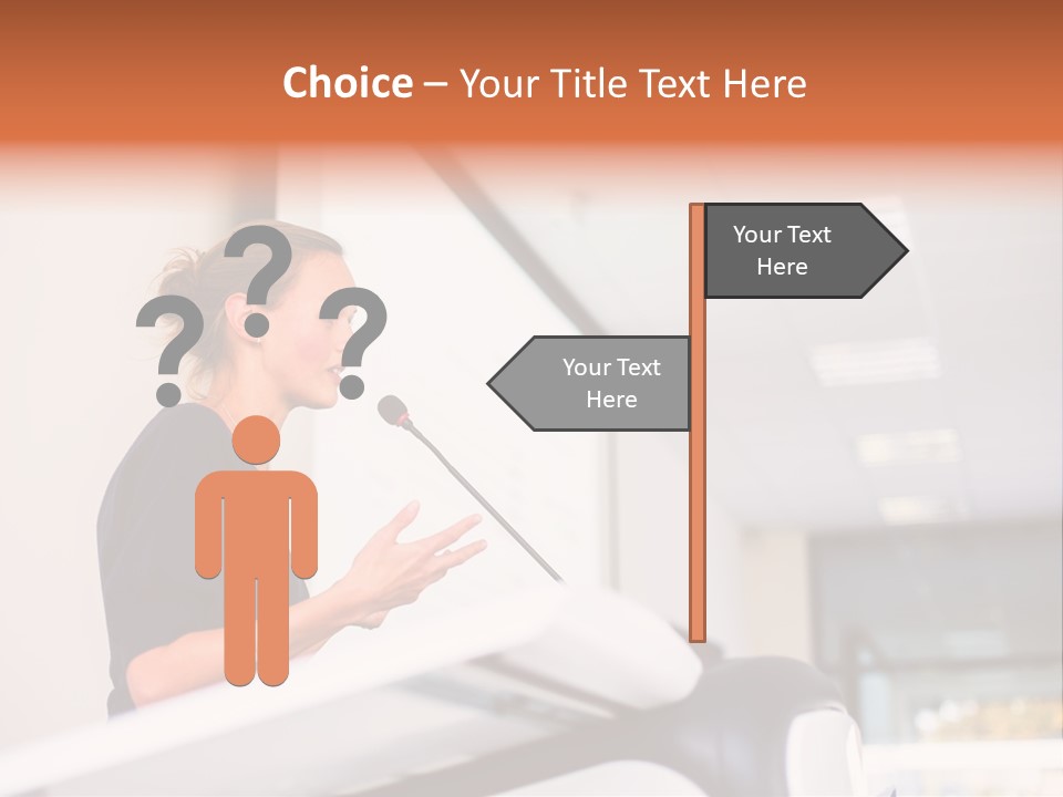 A Woman Speaking At A Podium With A Microphone PowerPoint Template