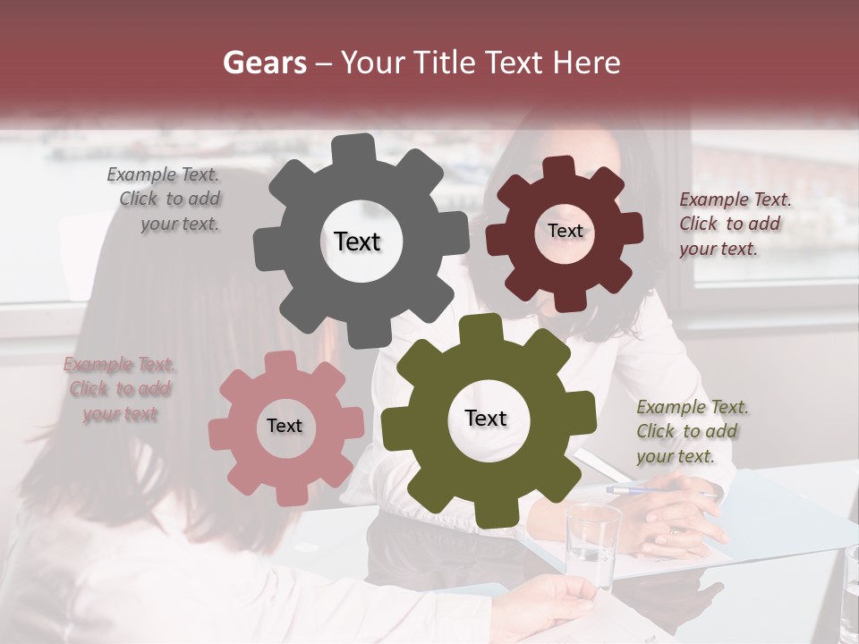 Two Women Sitting At A Table Talking To Each Other PowerPoint Template