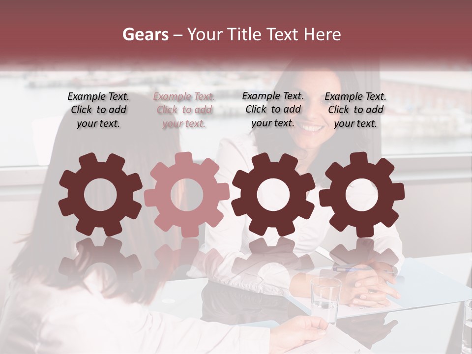 Two Women Sitting At A Table Talking To Each Other PowerPoint Template