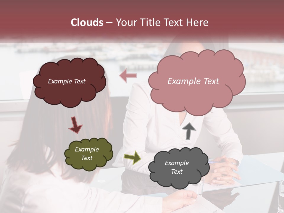 Two Women Sitting At A Table Talking To Each Other PowerPoint Template