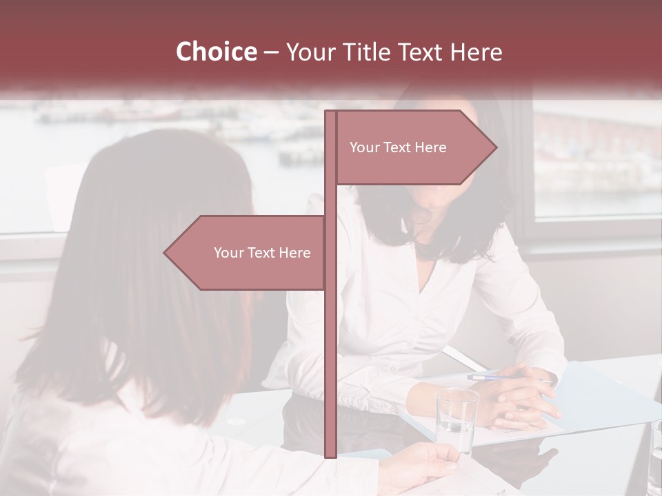 Two Women Sitting At A Table Talking To Each Other PowerPoint Template