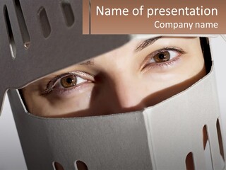 A Woman Peeking Out Of A Box With Her Eyes Wide Open PowerPoint Template