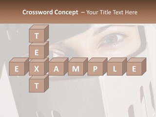 A Woman Peeking Out Of A Box With Her Eyes Wide Open PowerPoint Template