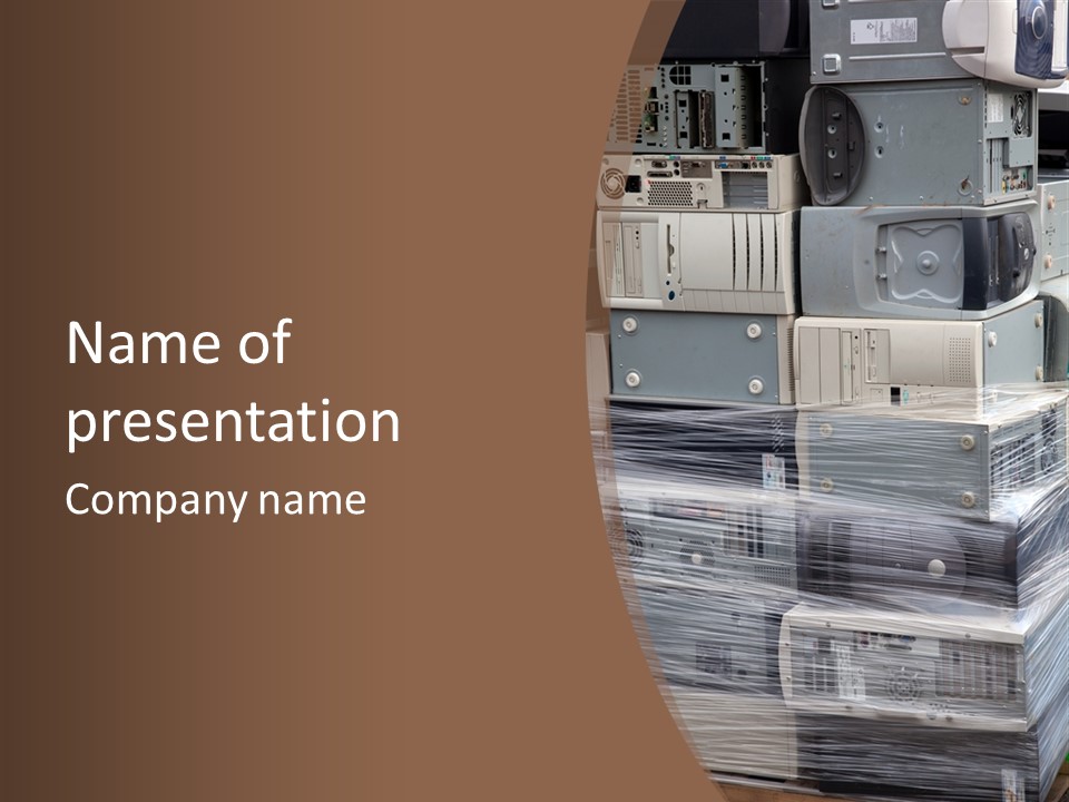 A Pile Of Computer Equipment Sitting On Top Of A Table PowerPoint Template