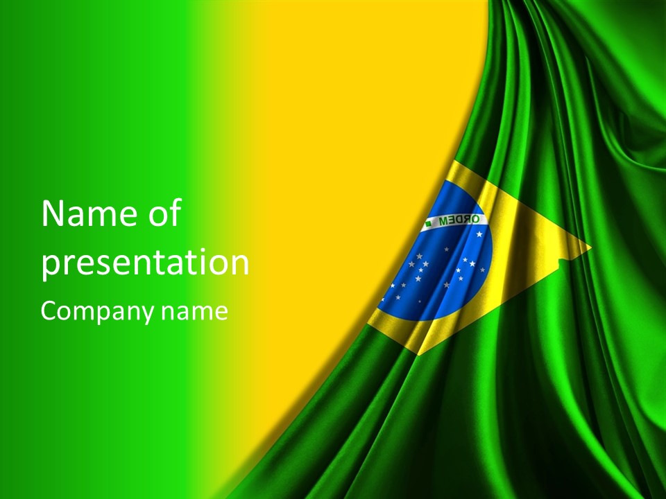A Green And Yellow Background With The Flag Of Brazil PowerPoint Template