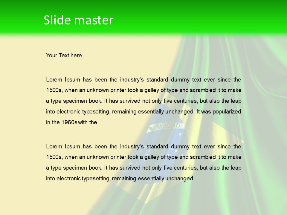 A Green And Yellow Background With The Flag Of Brazil PowerPoint Template