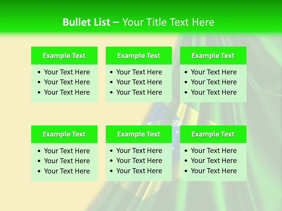 A Green And Yellow Background With The Flag Of Brazil PowerPoint Template