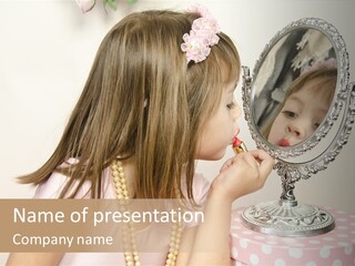 A Little Girl Brushing Her Teeth In Front Of A Mirror PowerPoint Template