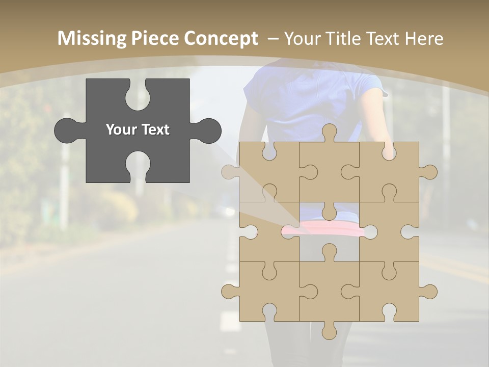 A Woman Running Down A Road With Buildings In The Background PowerPoint Template