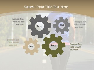 A Woman Running Down A Road With Buildings In The Background PowerPoint Template