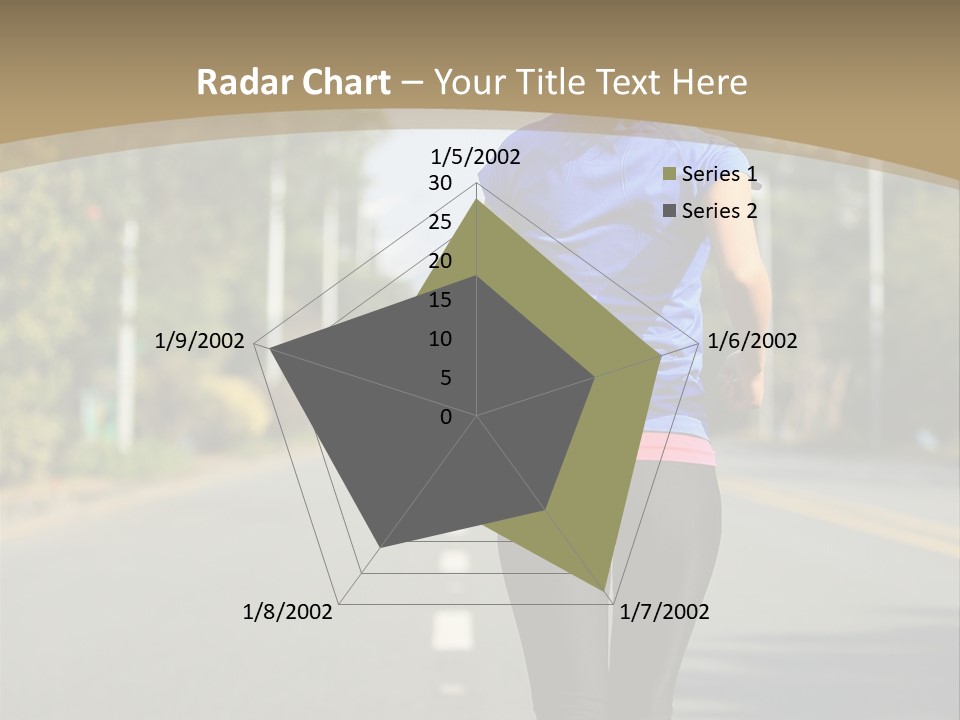 A Woman Running Down A Road With Buildings In The Background PowerPoint Template