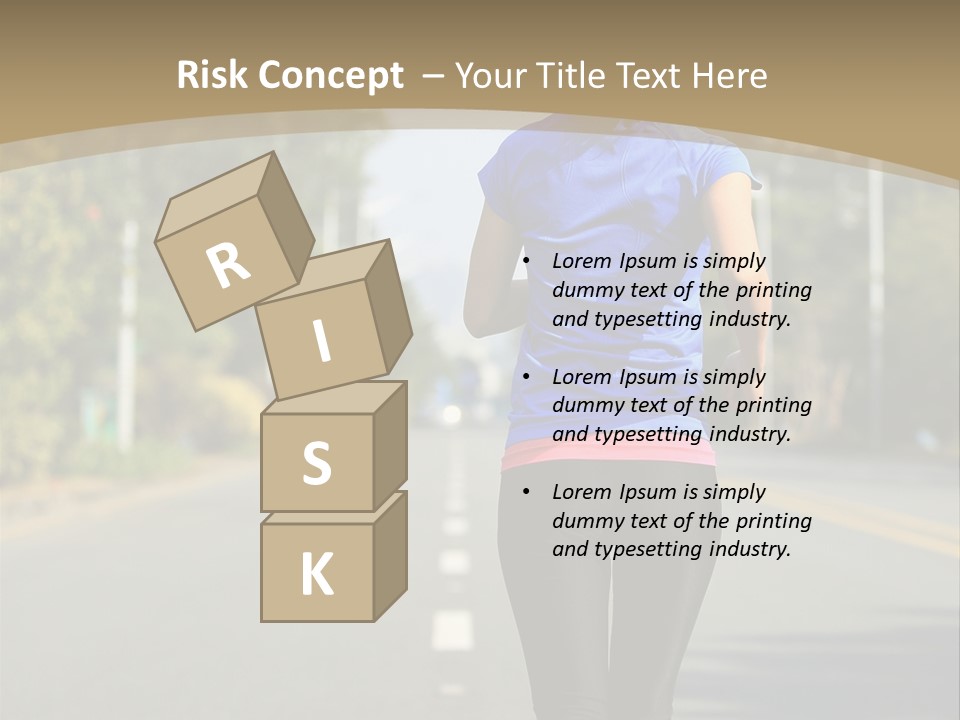 A Woman Running Down A Road With Buildings In The Background PowerPoint Template