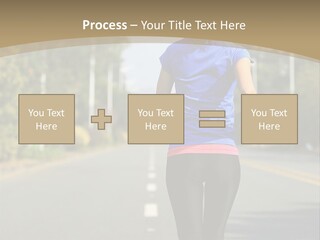 A Woman Running Down A Road With Buildings In The Background PowerPoint Template