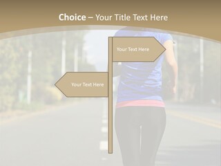 A Woman Running Down A Road With Buildings In The Background PowerPoint Template