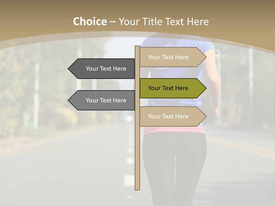 A Woman Running Down A Road With Buildings In The Background PowerPoint Template