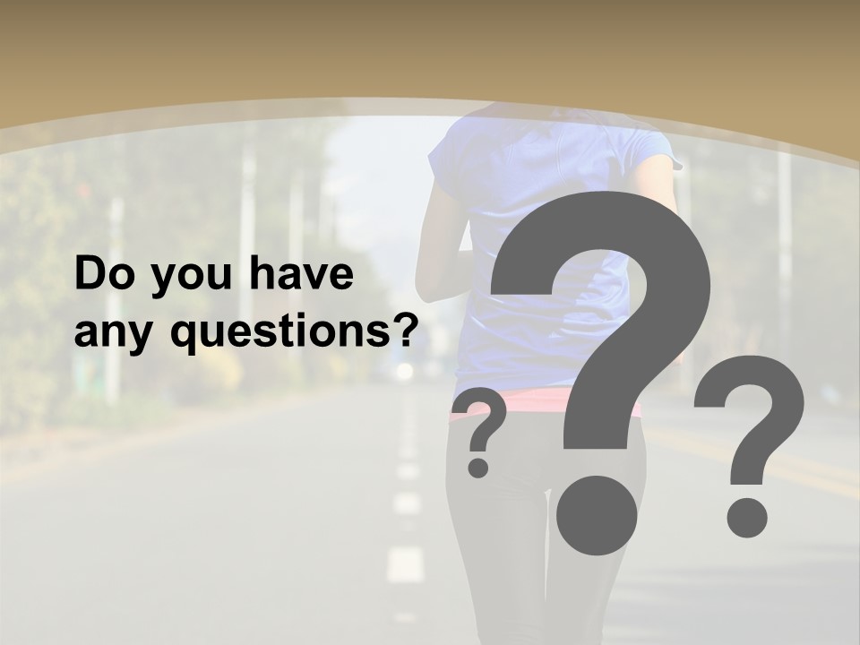 A Woman Running Down A Road With Buildings In The Background PowerPoint Template