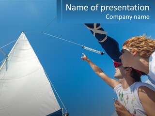 A Man And A Woman Are Flying A Kite PowerPoint Template