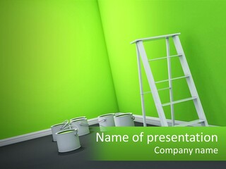 A Green Room With A Ladder And Buckets Of Paint PowerPoint Template