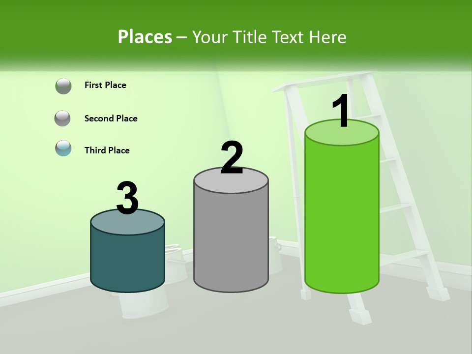 A Green Room With A Ladder And Buckets Of Paint PowerPoint Template