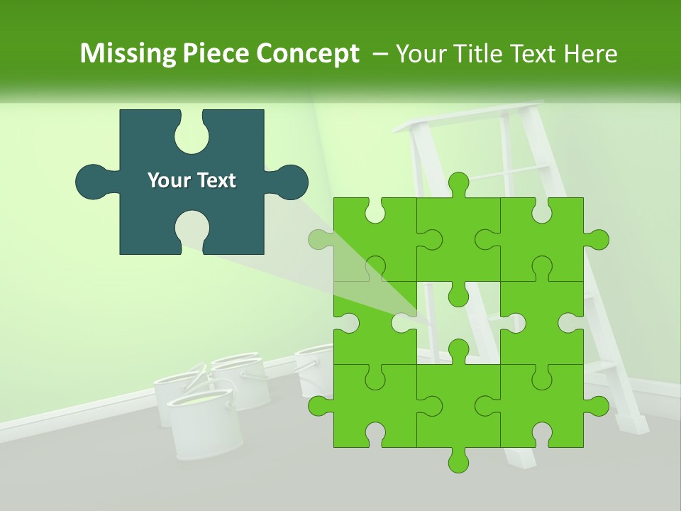 A Green Room With A Ladder And Buckets Of Paint PowerPoint Template