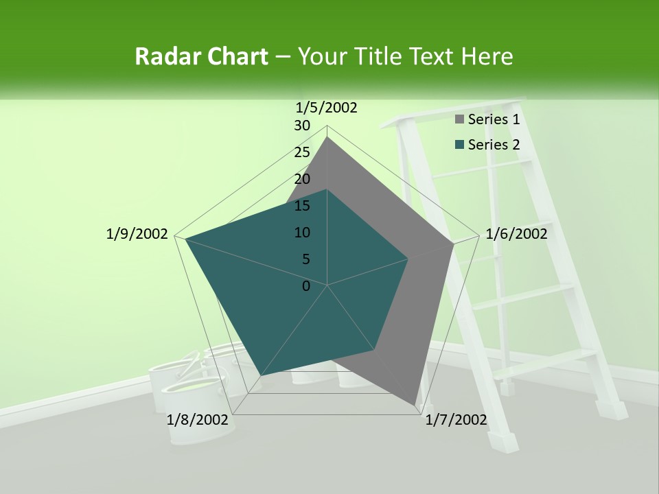 A Green Room With A Ladder And Buckets Of Paint PowerPoint Template
