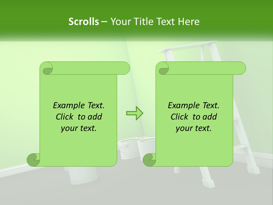 A Green Room With A Ladder And Buckets Of Paint PowerPoint Template
