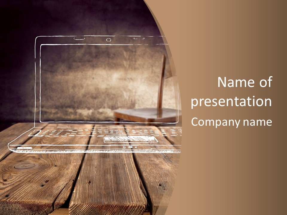A Laptop Computer Sitting On Top Of A Wooden Table PowerPoint Template