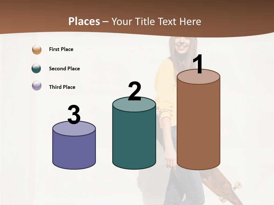 A Woman With A Skateboard Is Smiling For The Camera PowerPoint Template