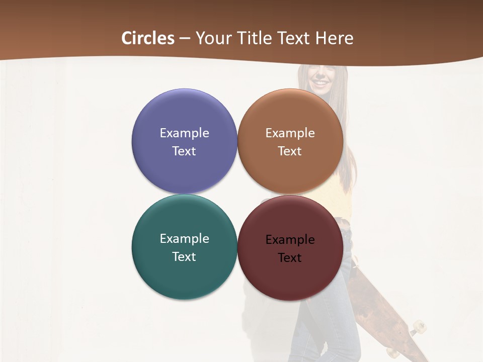 A Woman With A Skateboard Is Smiling For The Camera PowerPoint Template