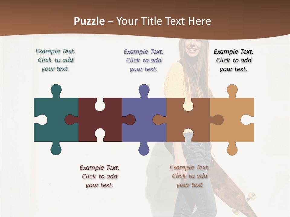 A Woman With A Skateboard Is Smiling For The Camera PowerPoint Template