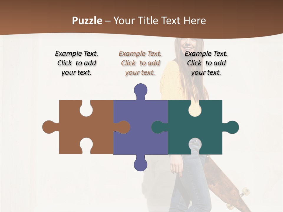 A Woman With A Skateboard Is Smiling For The Camera PowerPoint Template