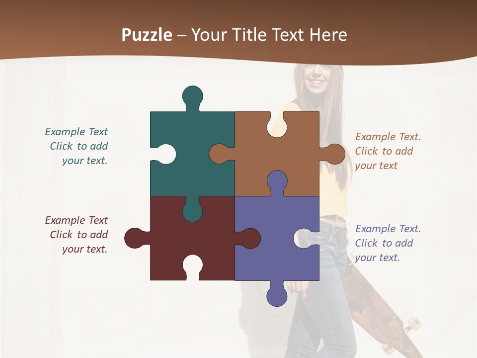 A Woman With A Skateboard Is Smiling For The Camera PowerPoint Template