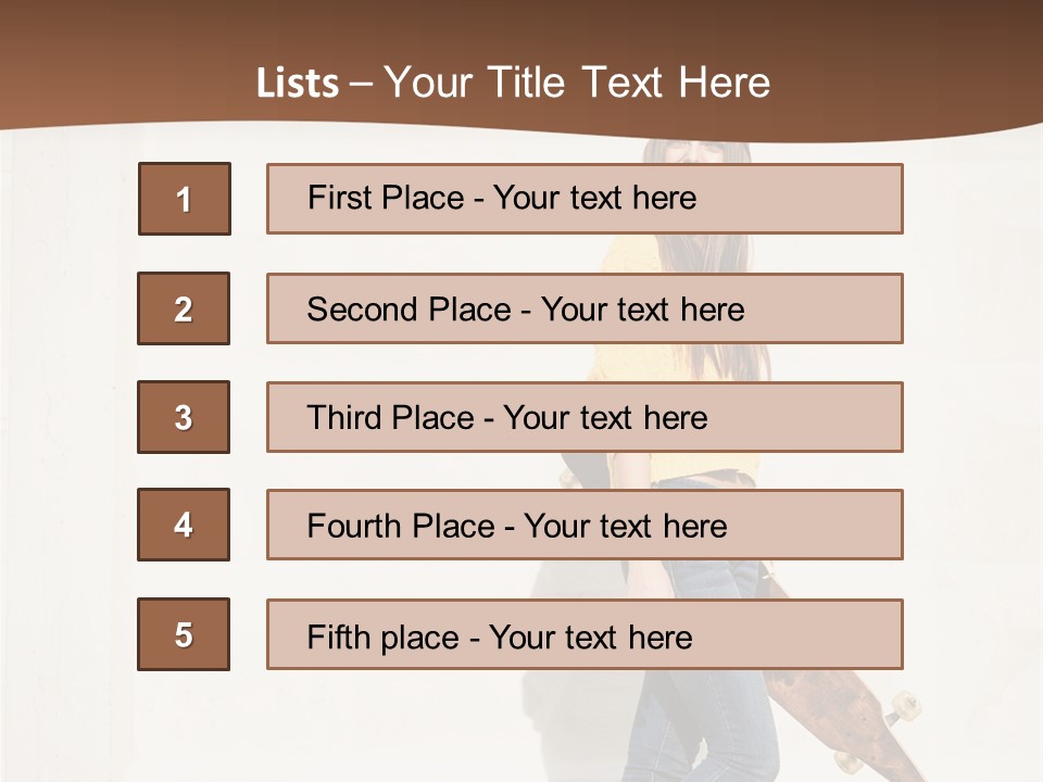 A Woman With A Skateboard Is Smiling For The Camera PowerPoint Template