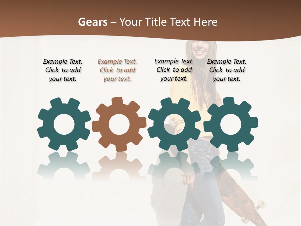 A Woman With A Skateboard Is Smiling For The Camera PowerPoint Template