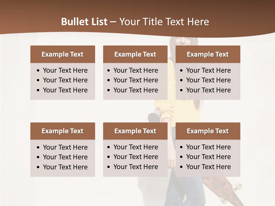 A Woman With A Skateboard Is Smiling For The Camera PowerPoint Template