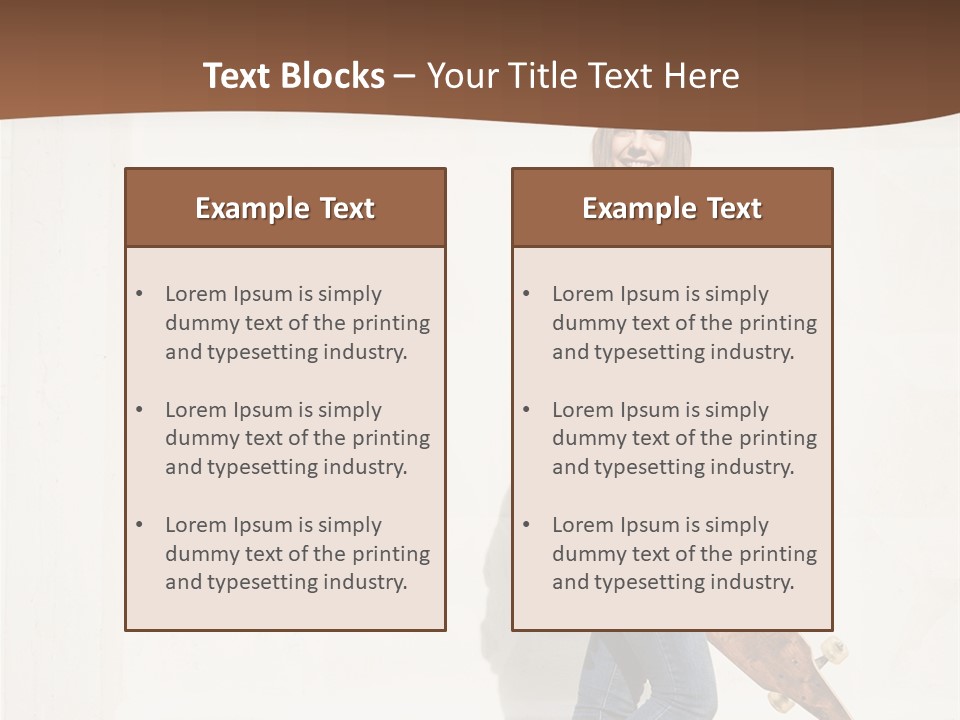 A Woman With A Skateboard Is Smiling For The Camera PowerPoint Template