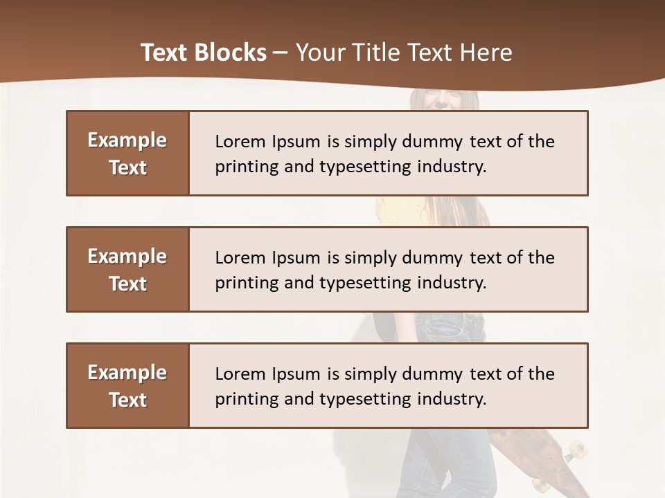 A Woman With A Skateboard Is Smiling For The Camera PowerPoint Template