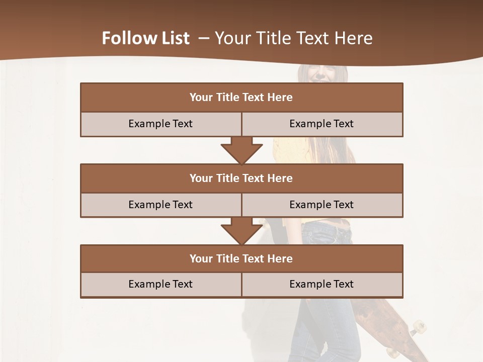 A Woman With A Skateboard Is Smiling For The Camera PowerPoint Template