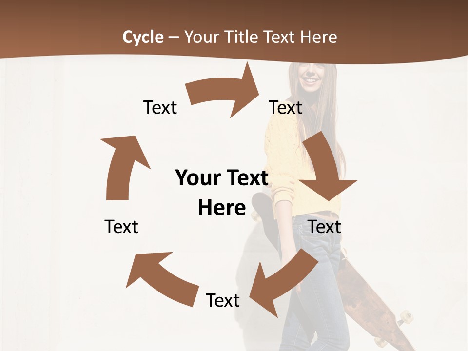 A Woman With A Skateboard Is Smiling For The Camera PowerPoint Template