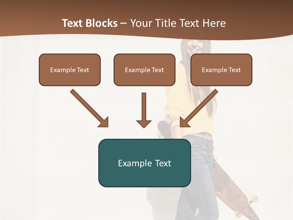 A Woman With A Skateboard Is Smiling For The Camera PowerPoint Template