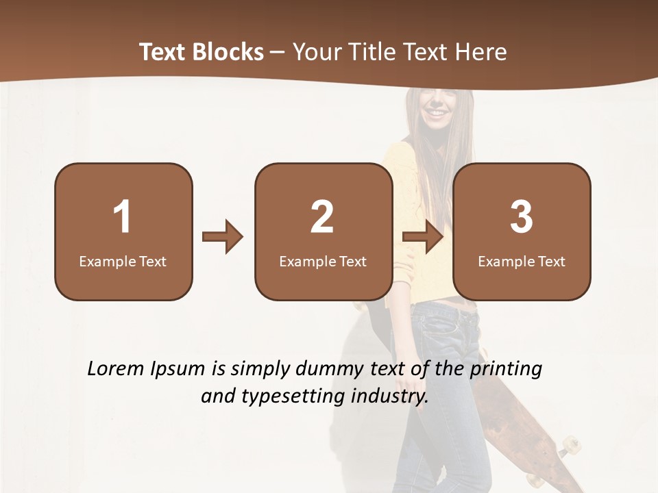 A Woman With A Skateboard Is Smiling For The Camera PowerPoint Template