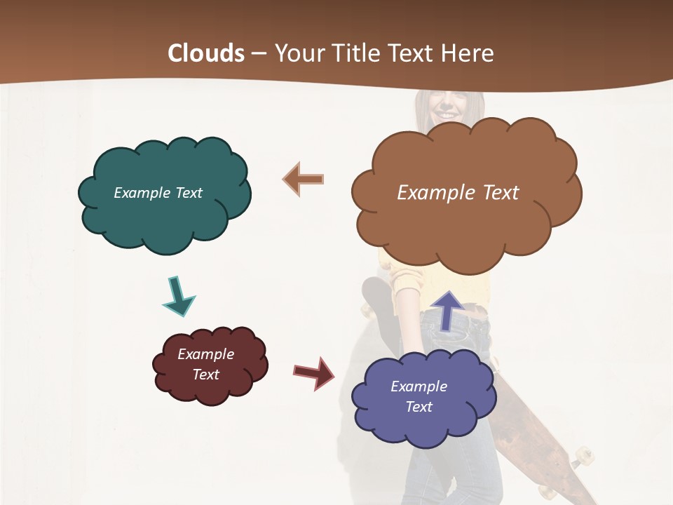 A Woman With A Skateboard Is Smiling For The Camera PowerPoint Template