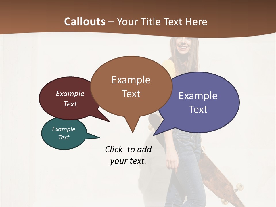 A Woman With A Skateboard Is Smiling For The Camera PowerPoint Template