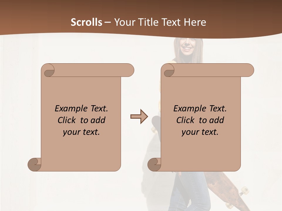 A Woman With A Skateboard Is Smiling For The Camera PowerPoint Template