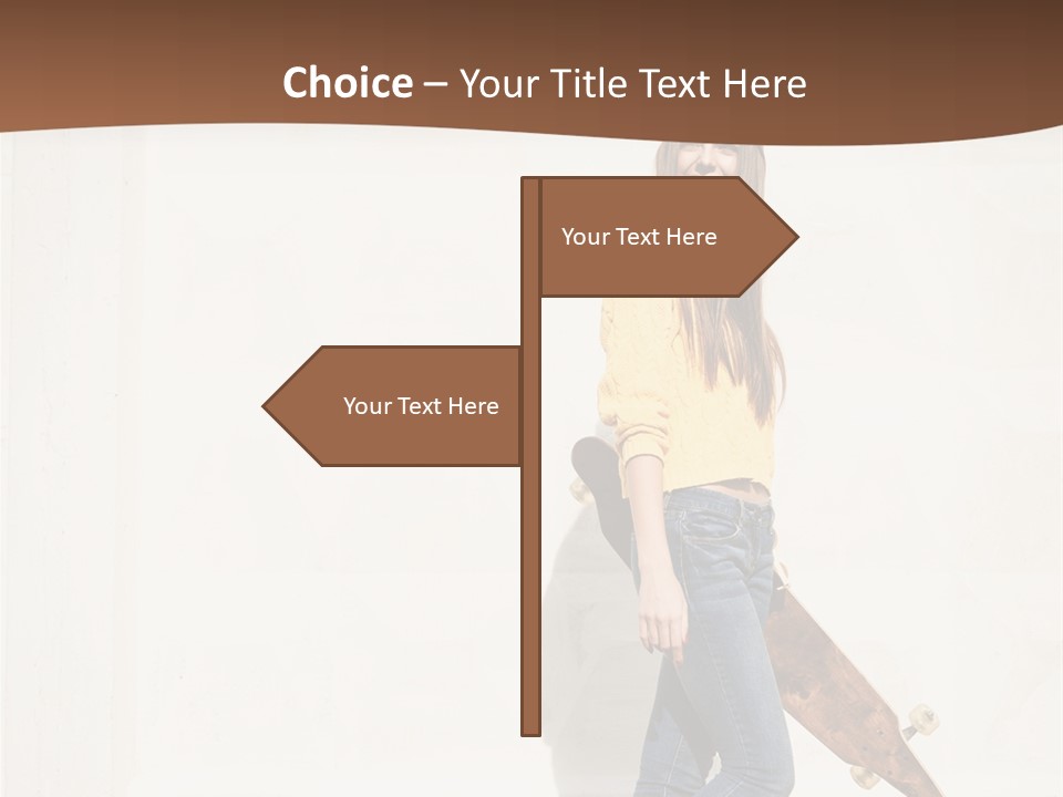 A Woman With A Skateboard Is Smiling For The Camera PowerPoint Template